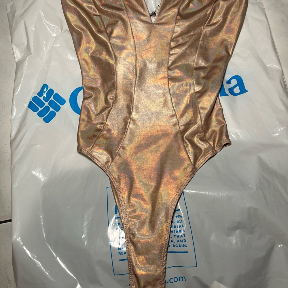 Charlotte Russe Metallic Bodysuit - Gold